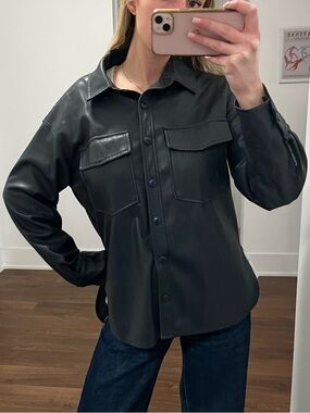 Black Faux Leather Button-Up Jacket, size small/medium